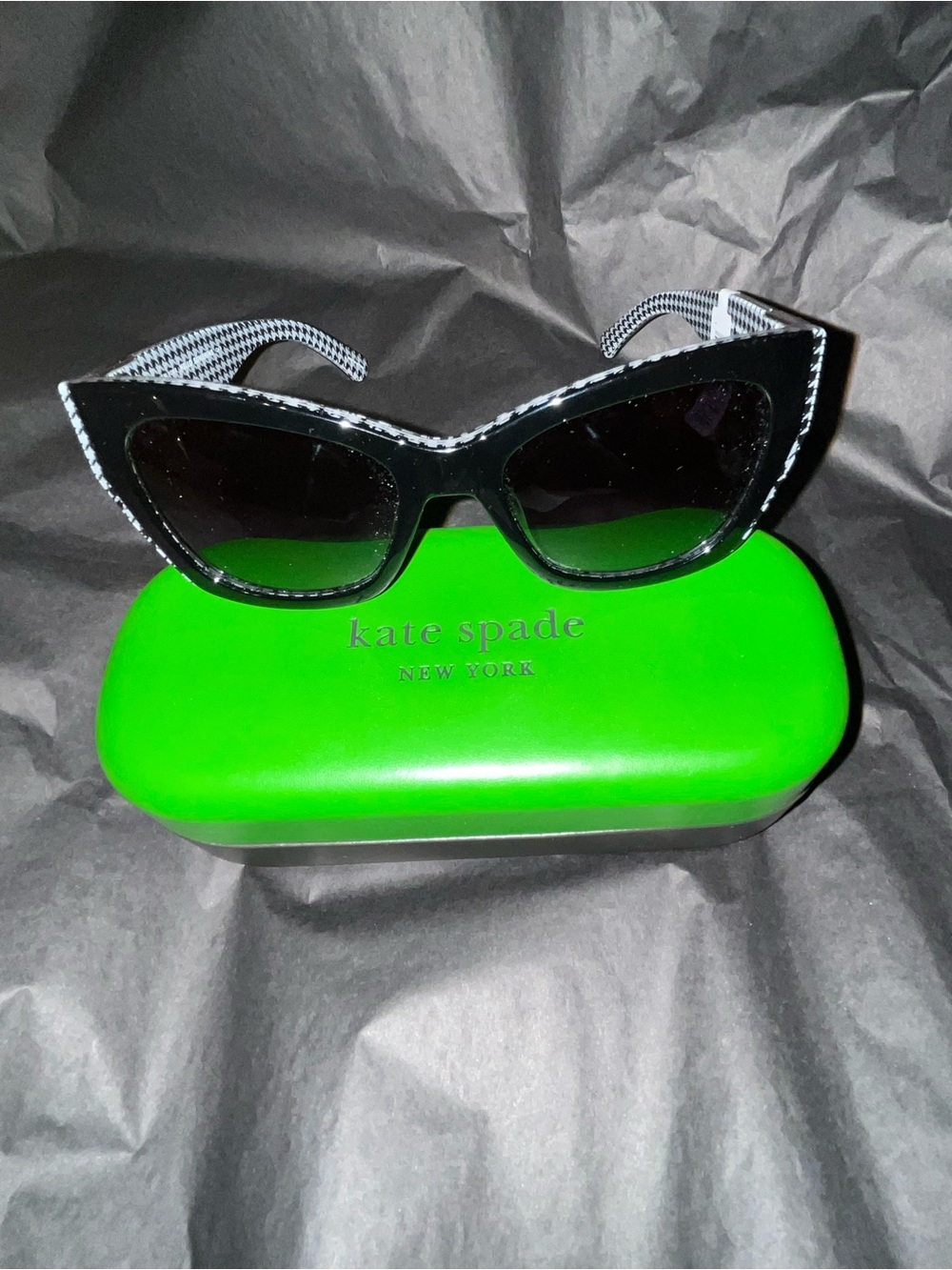 kate spade Black & White Houndstooth Cat-Eye Sunglasses
